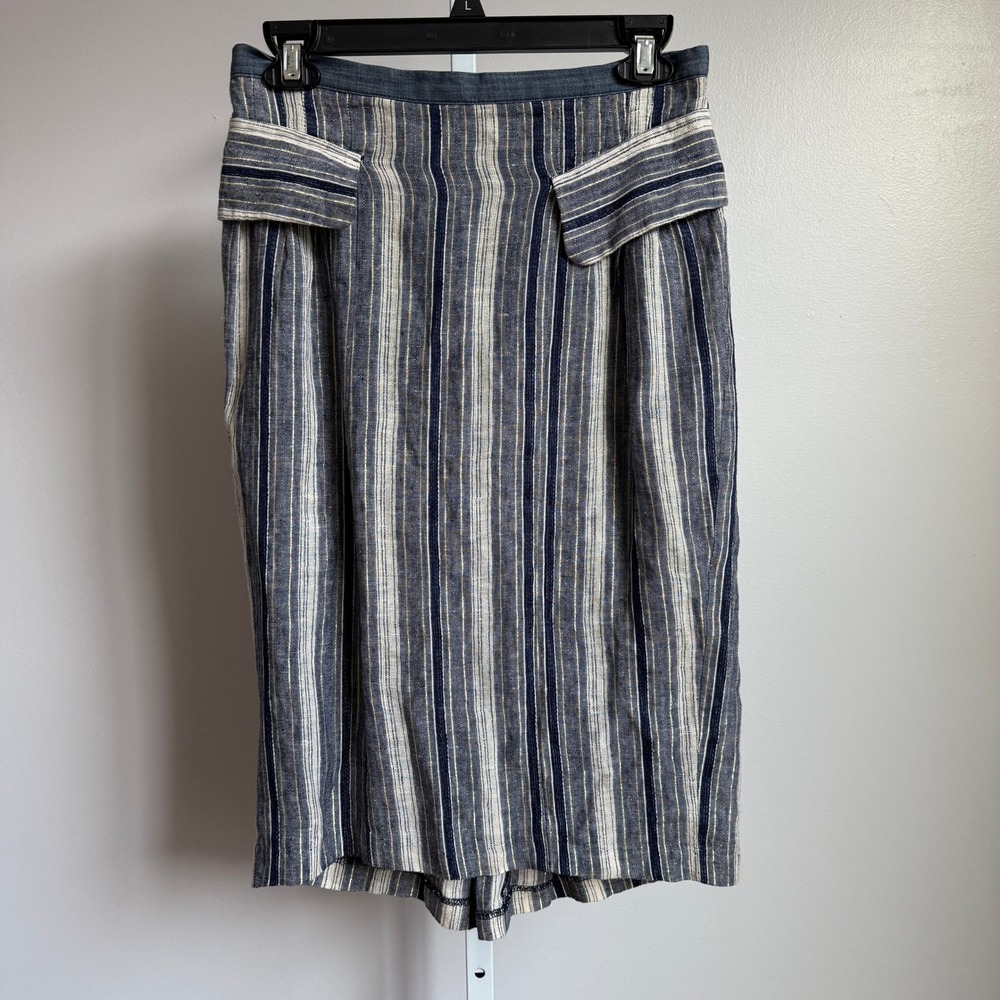 Eva Franco Striped Pencil Skirt Women's Size 4 Blue Beige Career